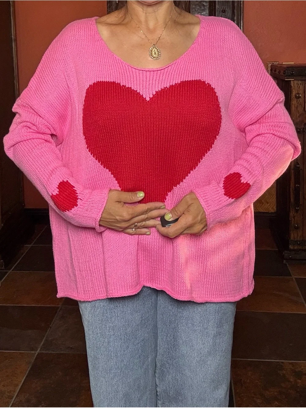 Miracle Pink Sweater with Red Heart Intarsia